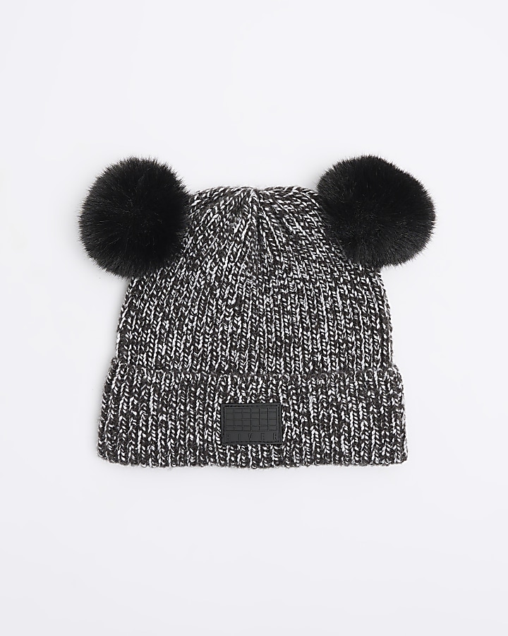 Mini boys grey pom pom beanie hat