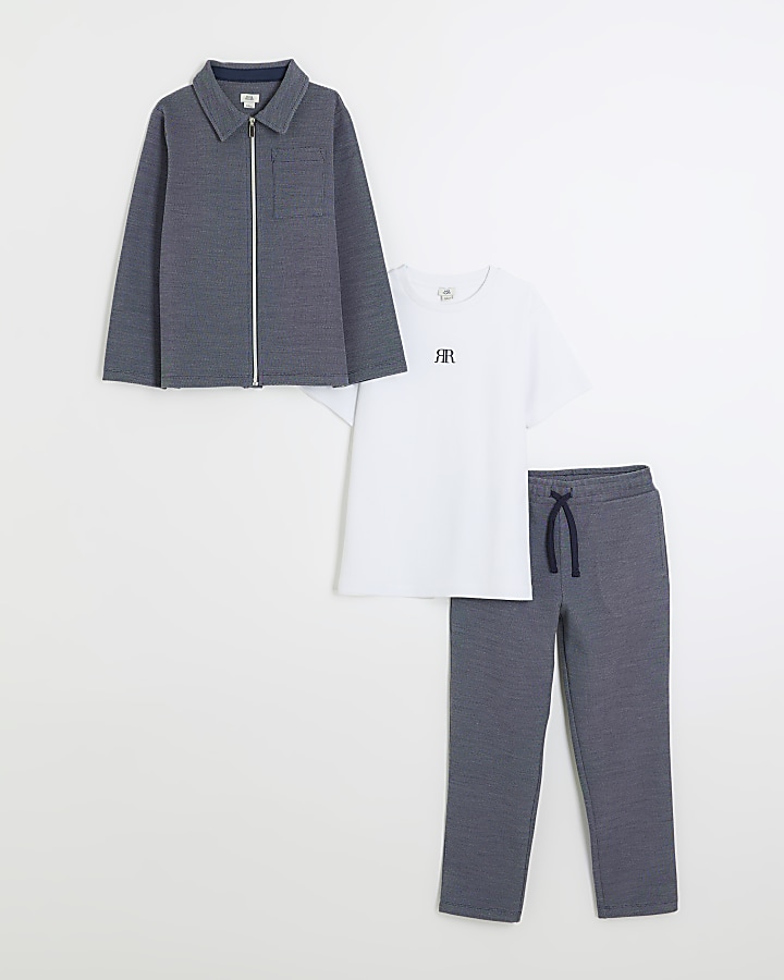 Boys navy Harrington jacket set River Island