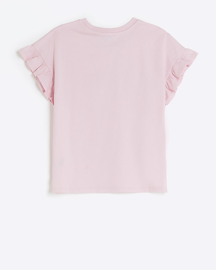 Girls pink graphic frill sleeve t-shirt | River Island