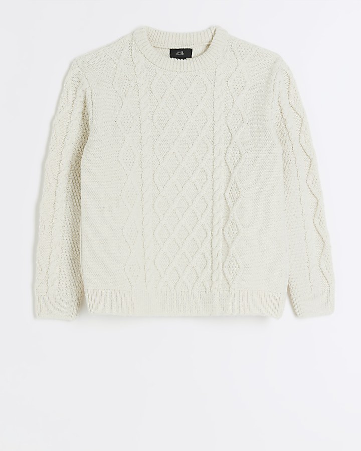 Boys Cream Wool Blend Cable Knit Jumper | River Island