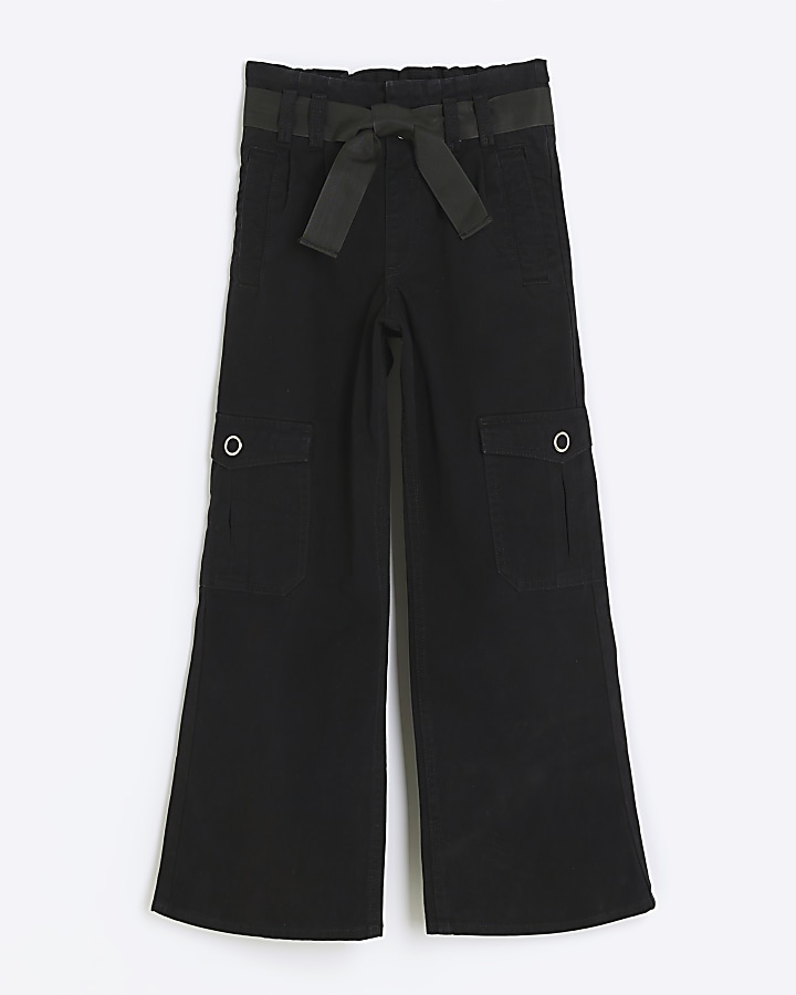 Girls black belted carpenter trousers