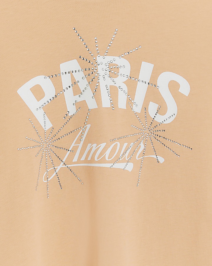 Girls coral embellished graphic t-shirt