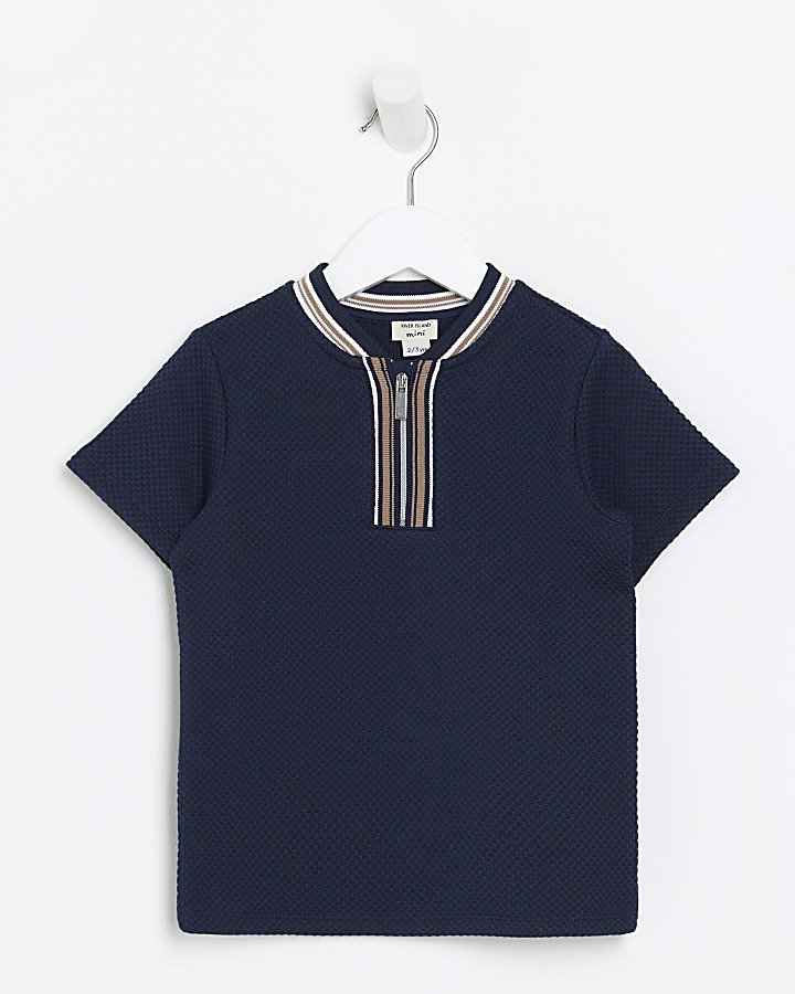 Mini boys navy baseball collar polo shirt