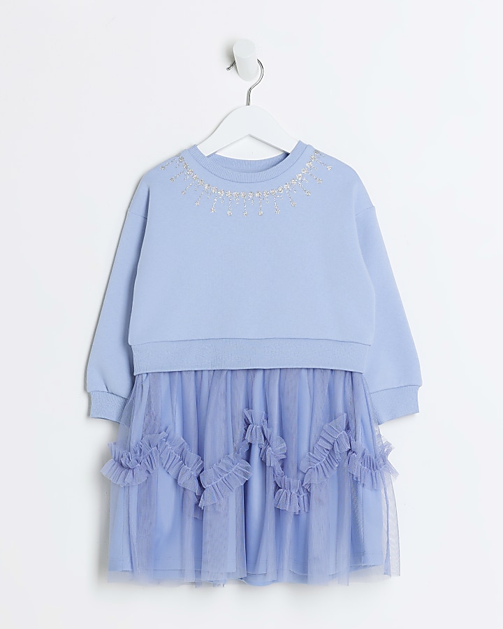 Mini girls blue frill hybrid party dress