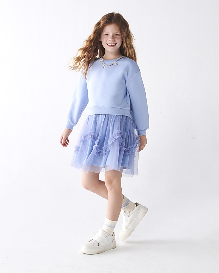 Girls blue frill hybrid party dress