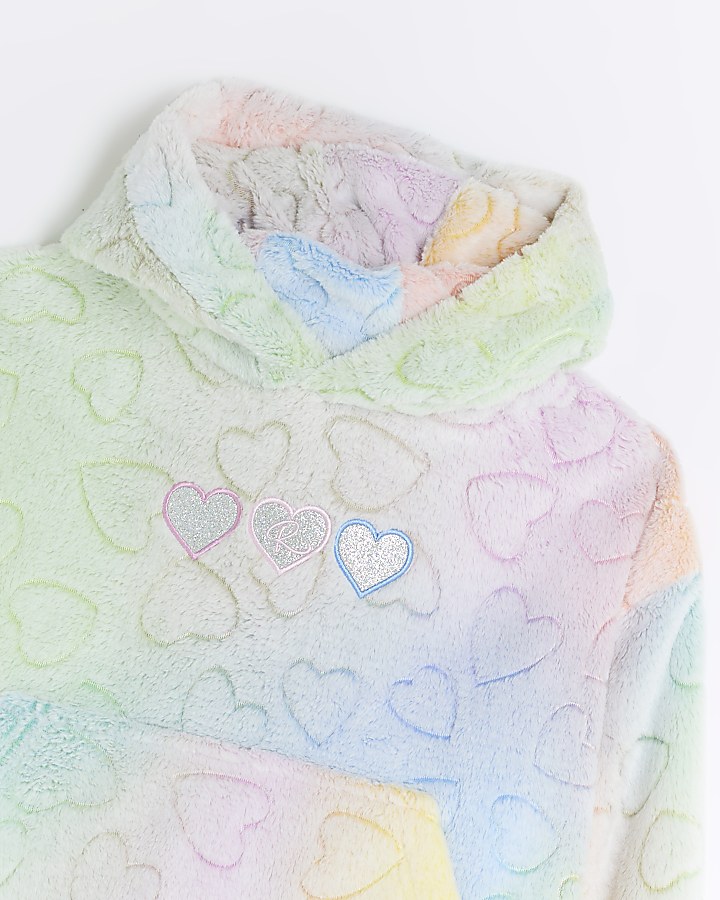 Mini girls pink rainbow heart hooded blanket