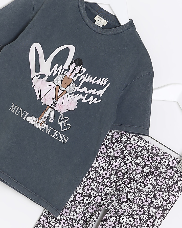 Mini girls grey graphic ballet t-shirt set