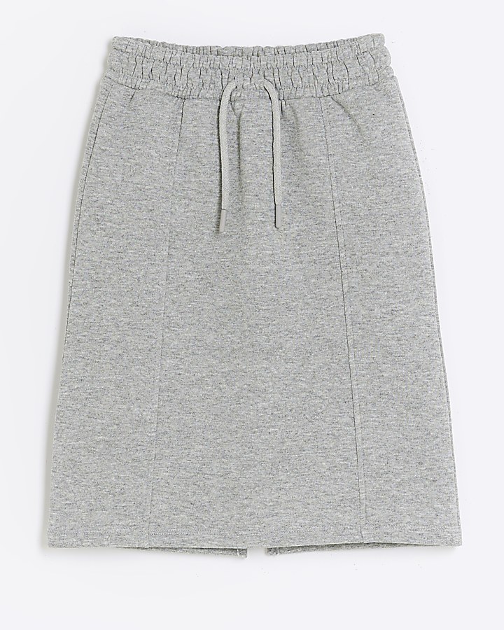 Girls grey pull on jersey midi skirt