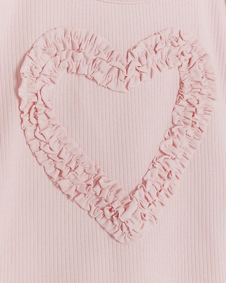 Girls pink heart rib t-shirt and flares set