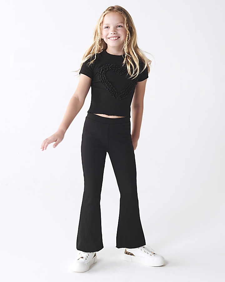 River Island Girls Rib Flared Trousers - Black