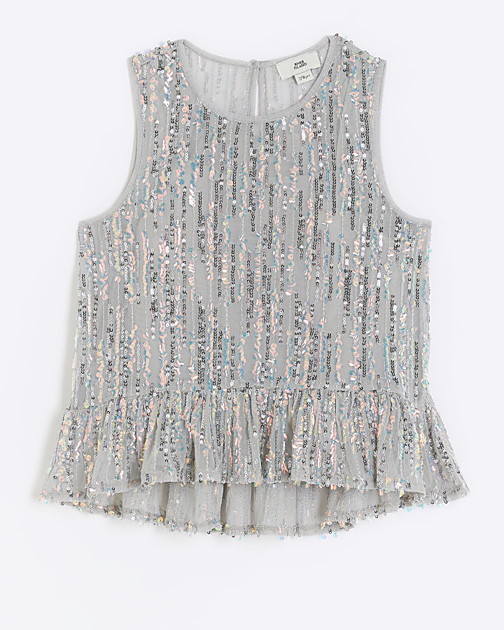 Girls white sequin sleeveless blouse