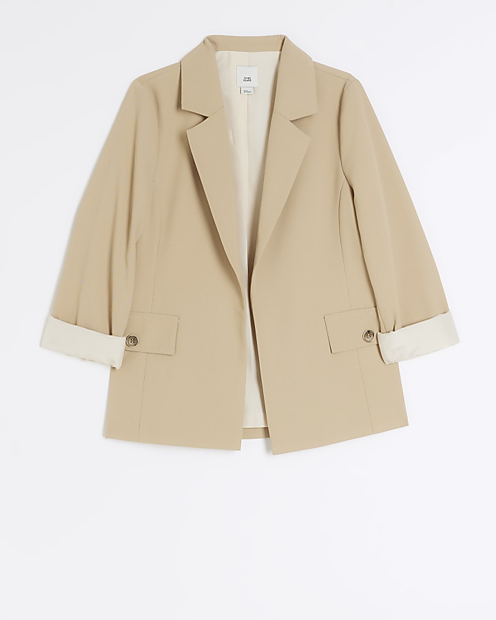 Girls beige rolled sleeve blazer | River Island