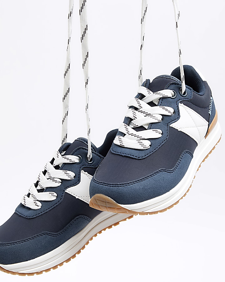 Boys navy lace up smart trainers