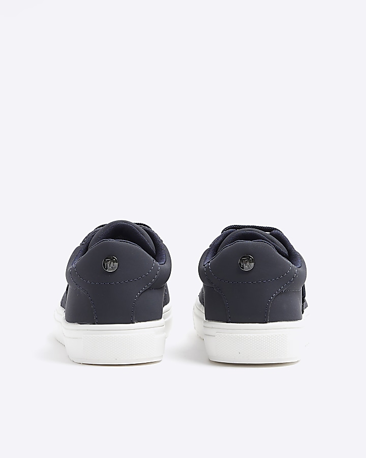 Boys navy lace up trainers | River Island