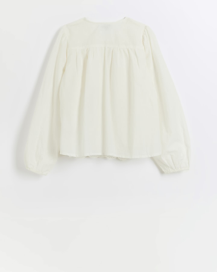 Girls cream embroidered button up blouse | River Island