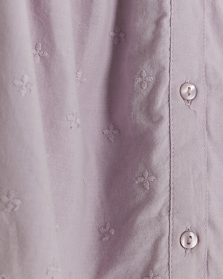 Girls purple embroidered button up blouse | River Island