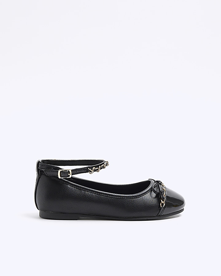 Girls black chain detail ballet shoes | River Island