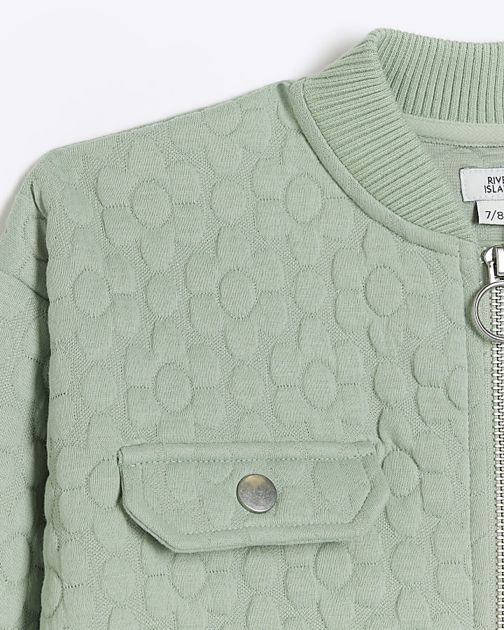 Girls green quilted daisy bomber jacket