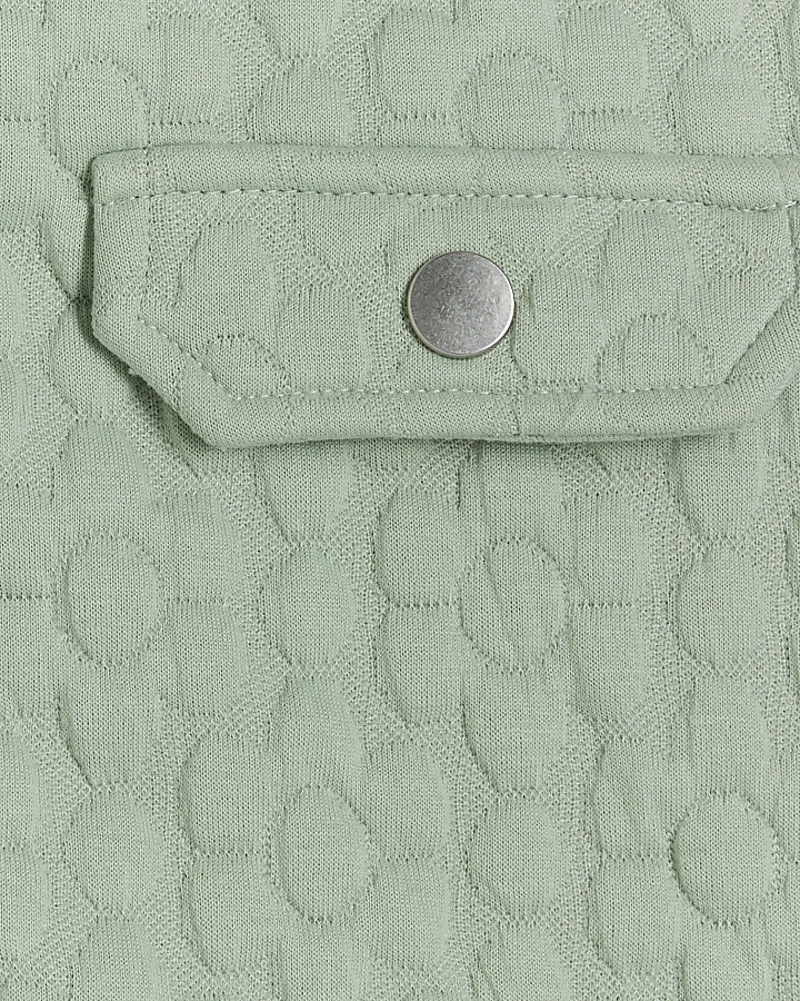 Girls green quilted daisy bomber jacket