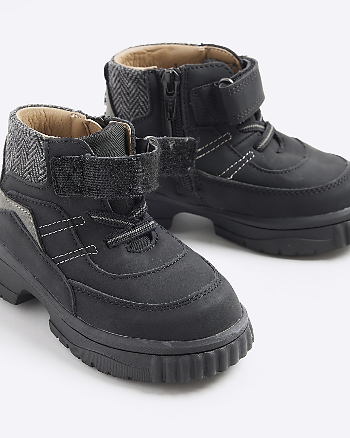 Mini boys black velcro worker boots