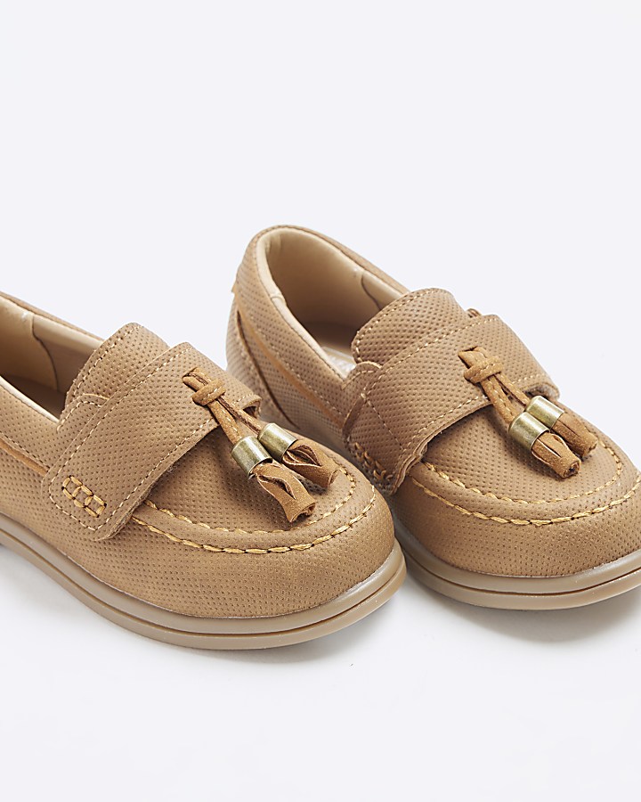 Mini boys brown suedette tassel loafers