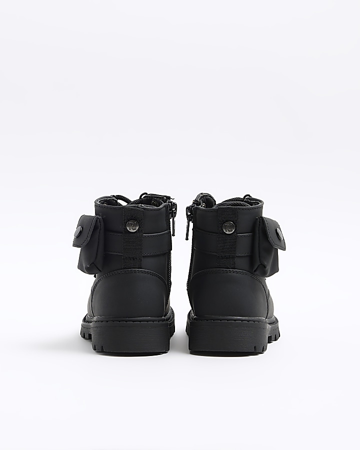 Mini boys black pocket lace up boots
