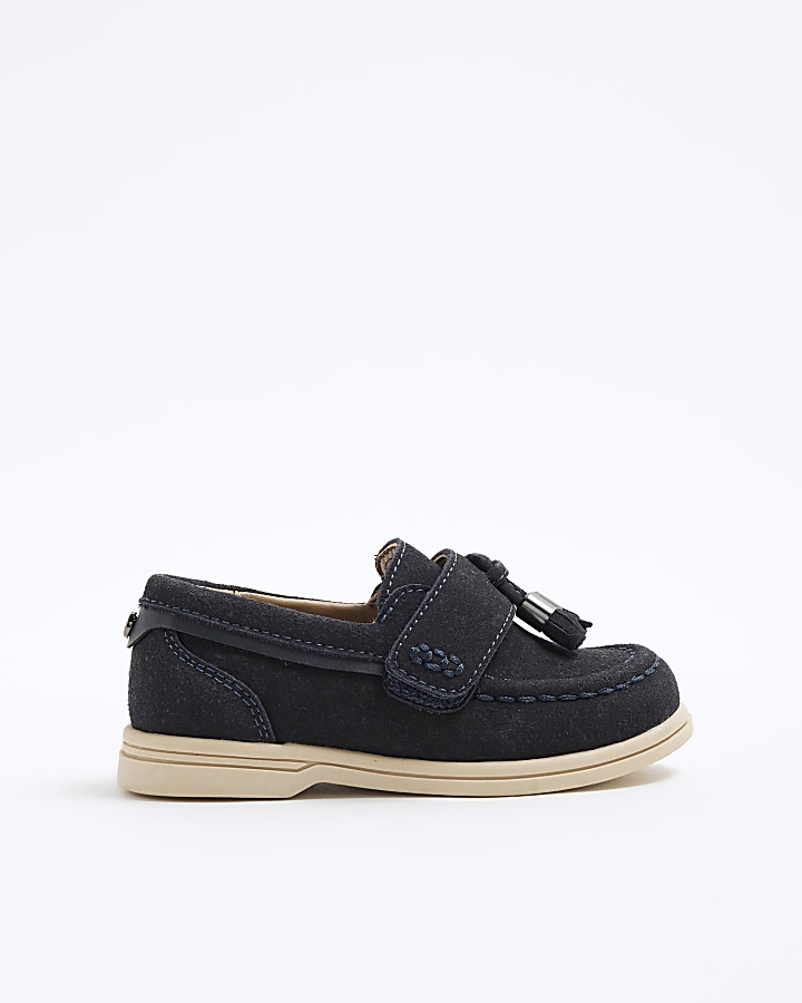 Mini boys navy suedette tassel loafers