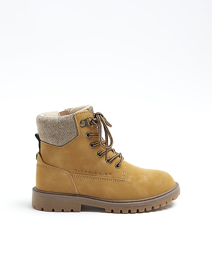 Boys Beige Wide Fit worker boots | River Island