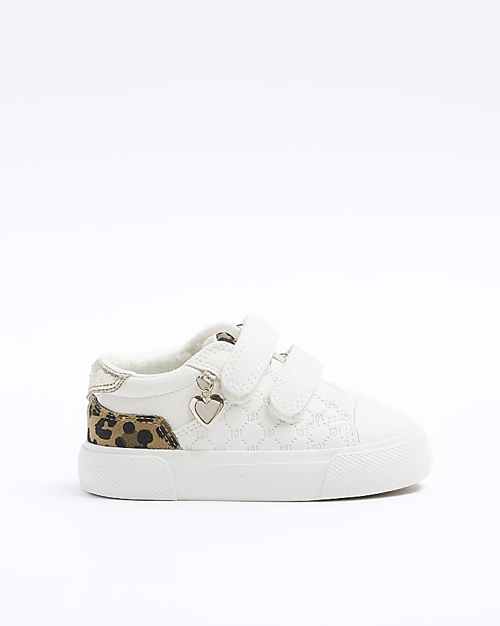 Mini girls white leopard print trainers