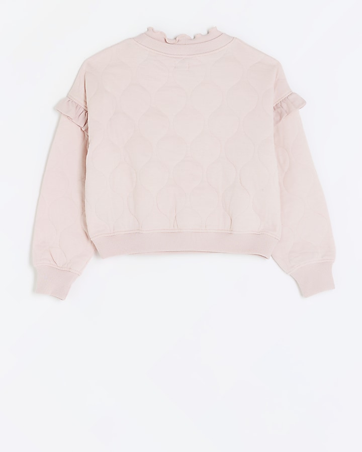 Girls pink quilted frill sweatshirt