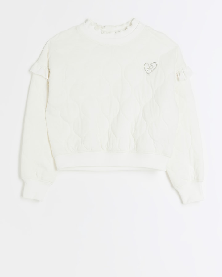 Girls cream quilted frill sweatshirt