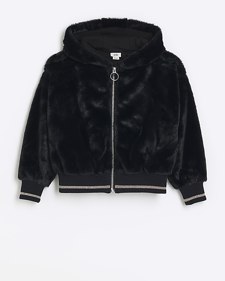 Faux fur hoodie clearance black