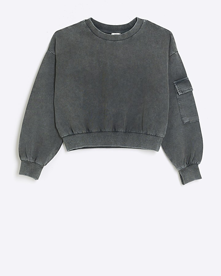 Girls grey cargo sweatshirt