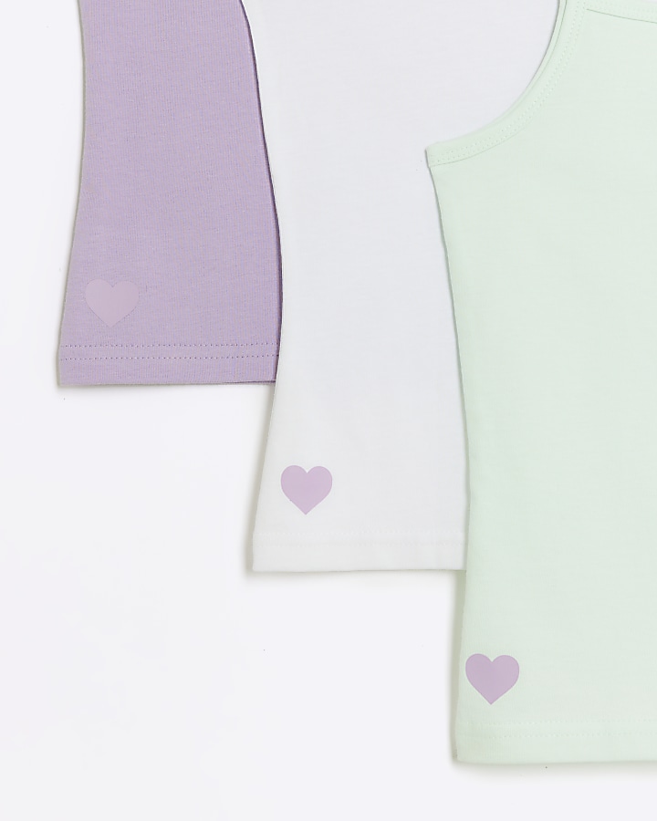 Girls purple heart vest top 3 pack