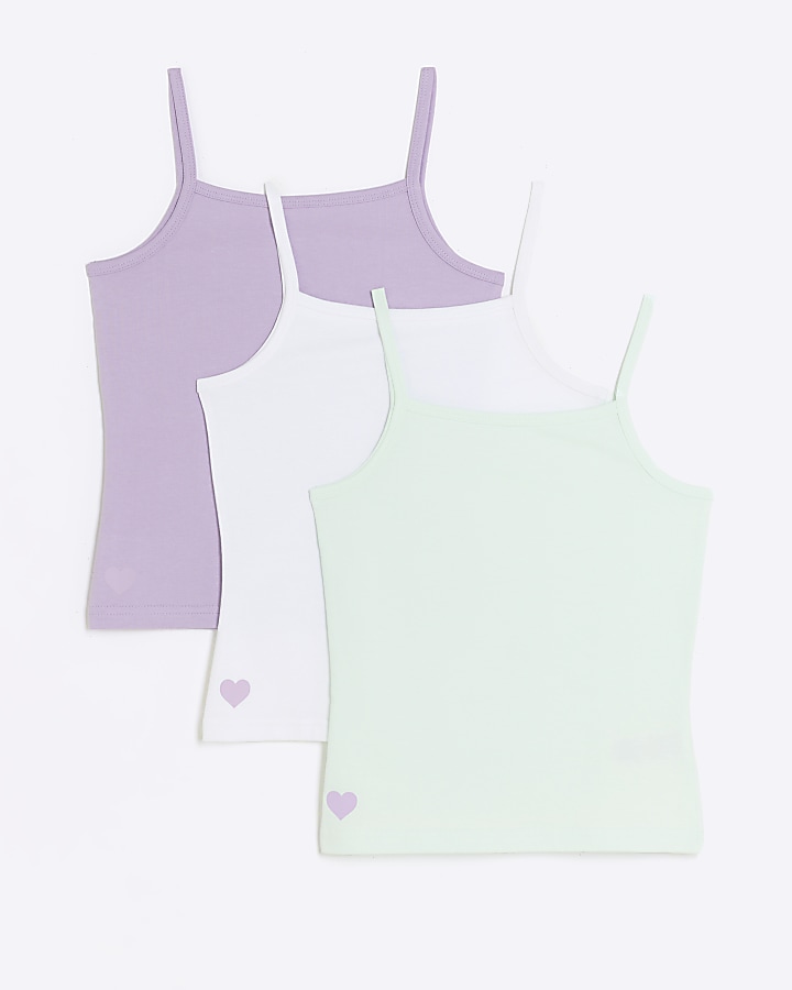 Girls purple heart vest top 3 pack