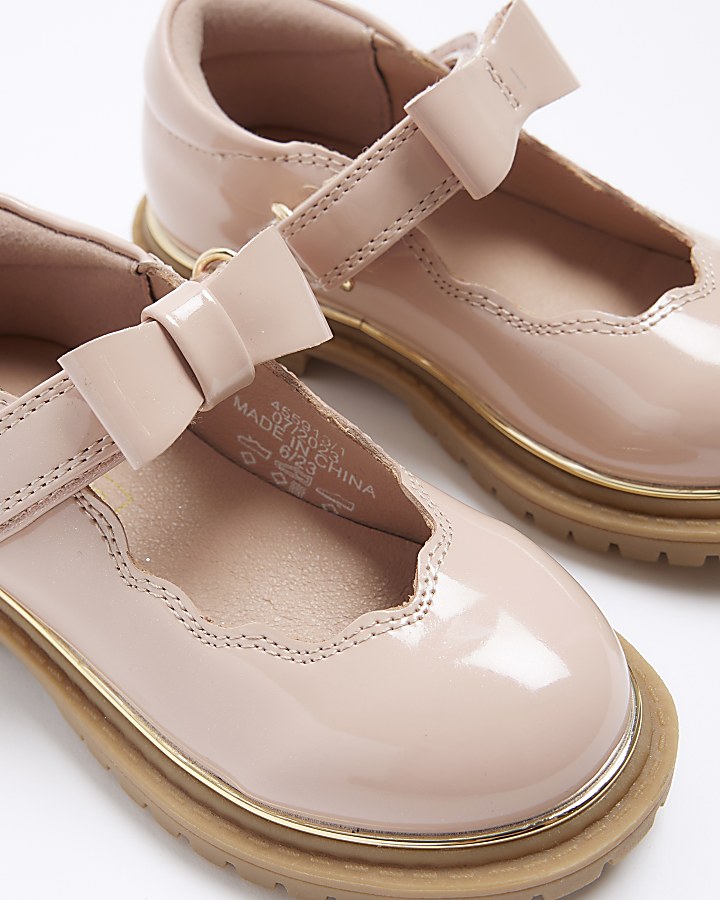 Mini girls pink scallop mary jane shoes