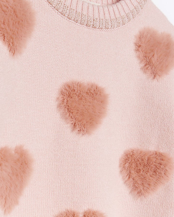 Mini girls pink fluff heart jumper