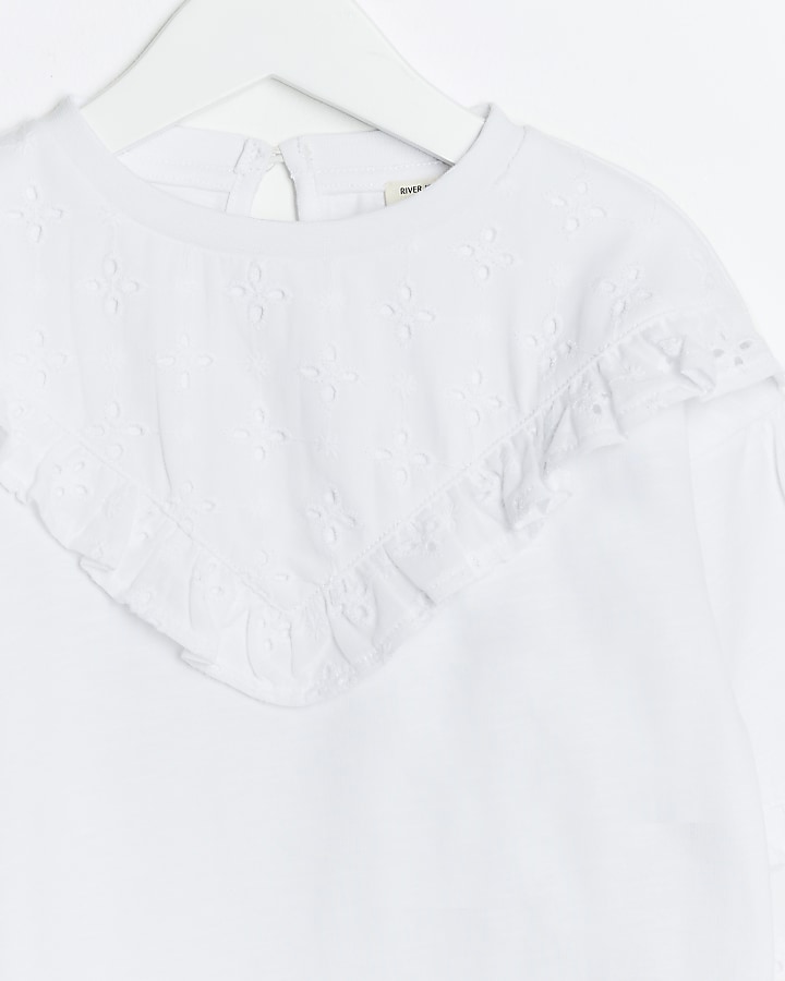 Mini girls white broderie detail blouse
