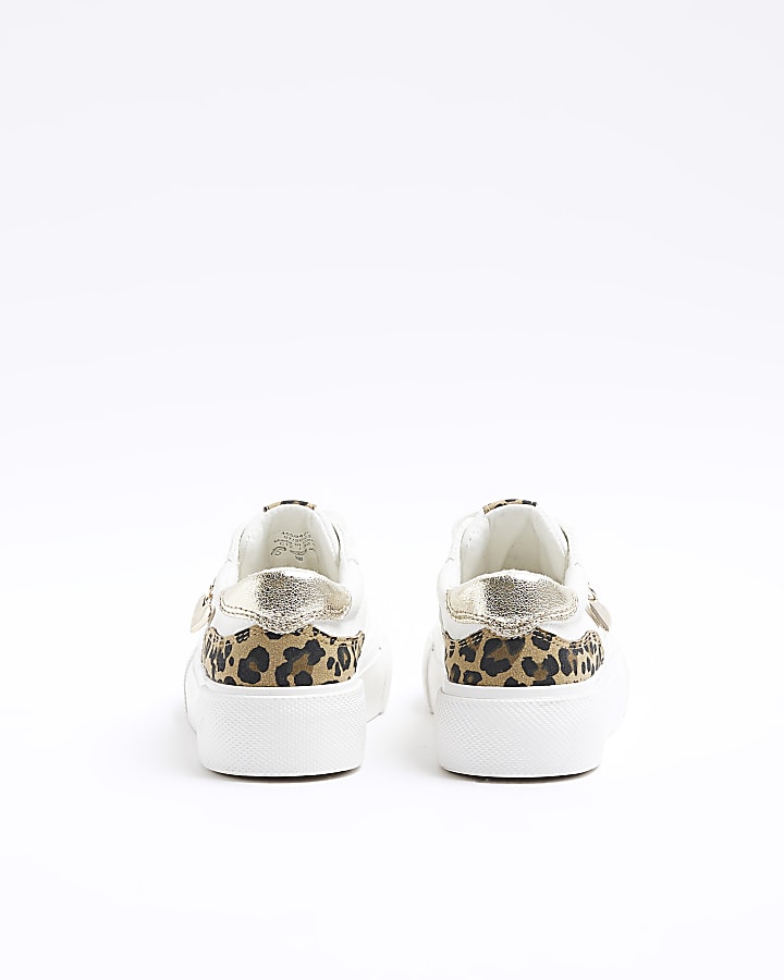 Girls white leopard print trainers