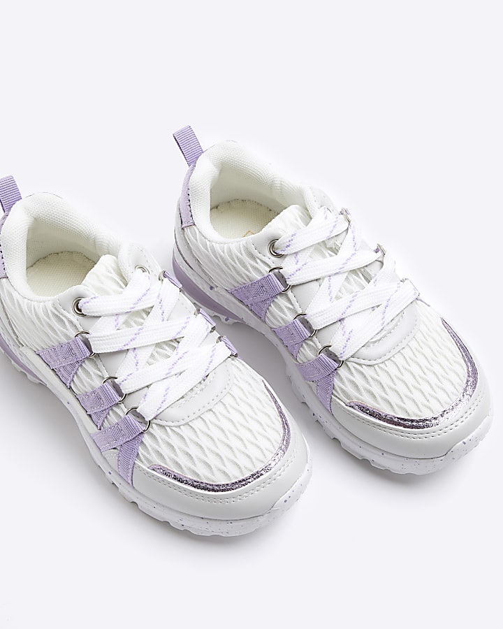 Girls purple quilted slip on trainers