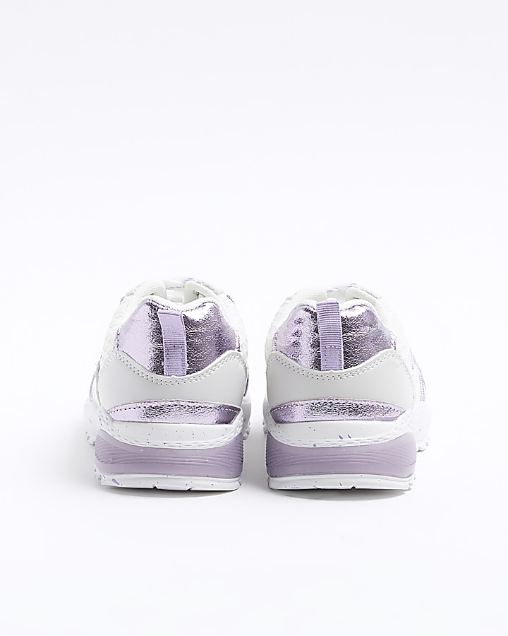 Girls purple quilted slip on trainers