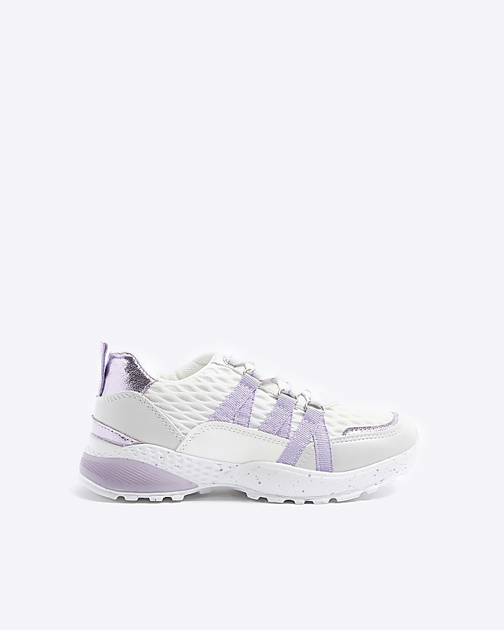 Girls purple quilted slip on trainers