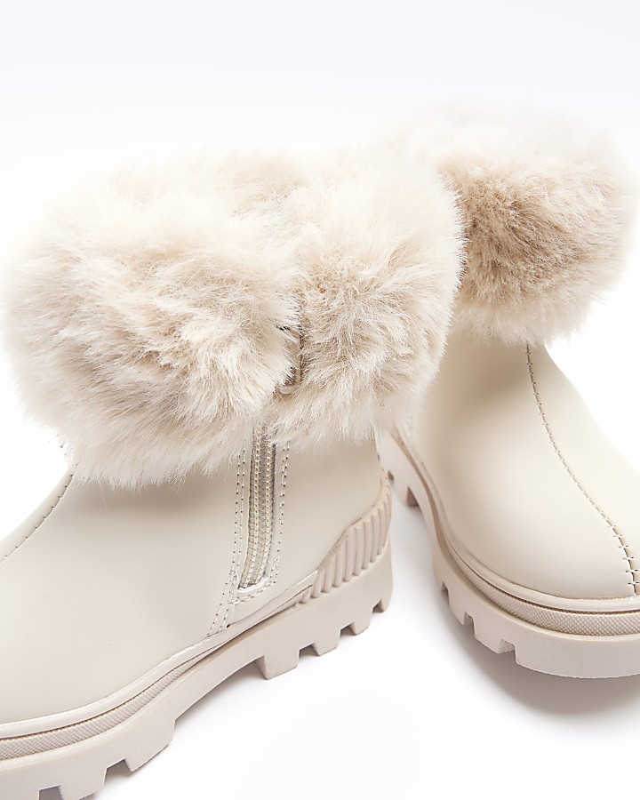 Mini girls cream fur cuff boots