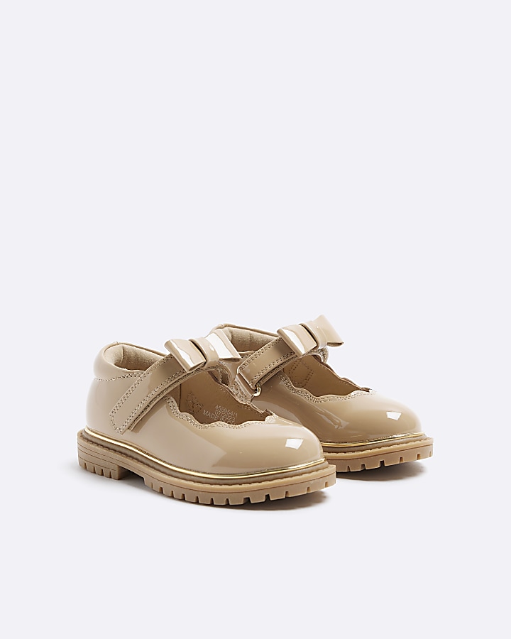 Mini girls brown scallop mary jane shoes