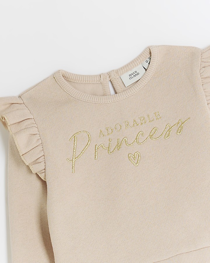 Baby girls beige peplum top and leggings set River Island