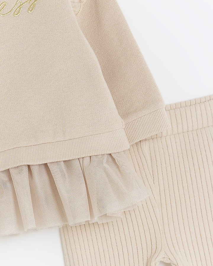 Baby girls beige peplum top and leggings set River Island