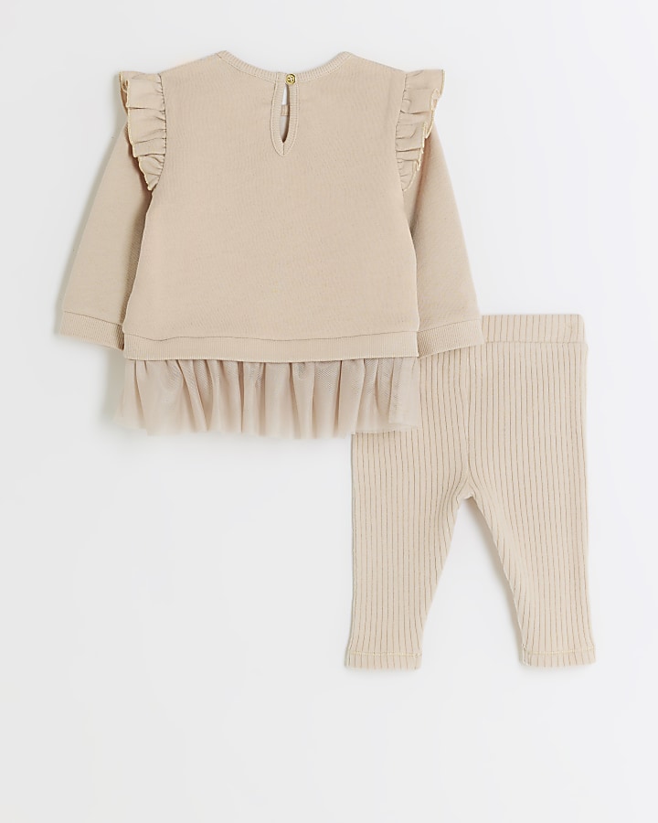 Baby girls beige peplum top and leggings set River Island