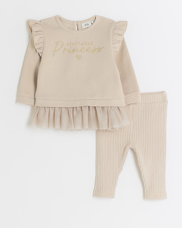 Baby girls beige peplum top and leggings set