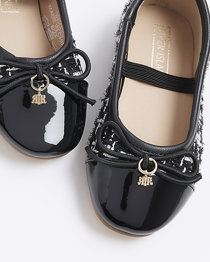 Mini girls black boucle ballet shoes