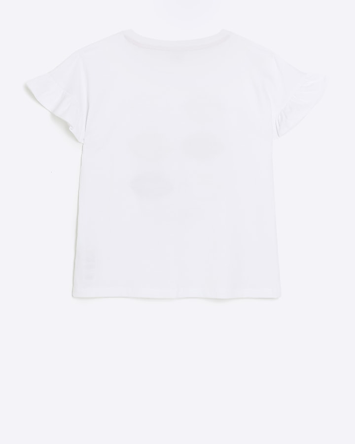 Girls white graphic frill t-shirt